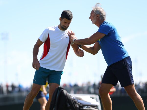 Novak Djokovic et Marco Panichi Indian Wells 2024 préparateur physique échauffement